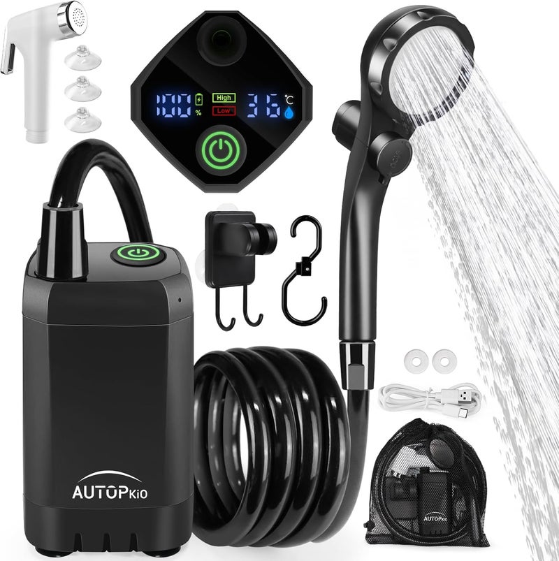 AUTOPkio Portable Camping Shower, Upgraded Outdoor Shower with 6000mAh Rechargeable Battery Pump & Digital Display for Hiking, Travel, Car, Pet Bath, Watering, Emergency - Image 1